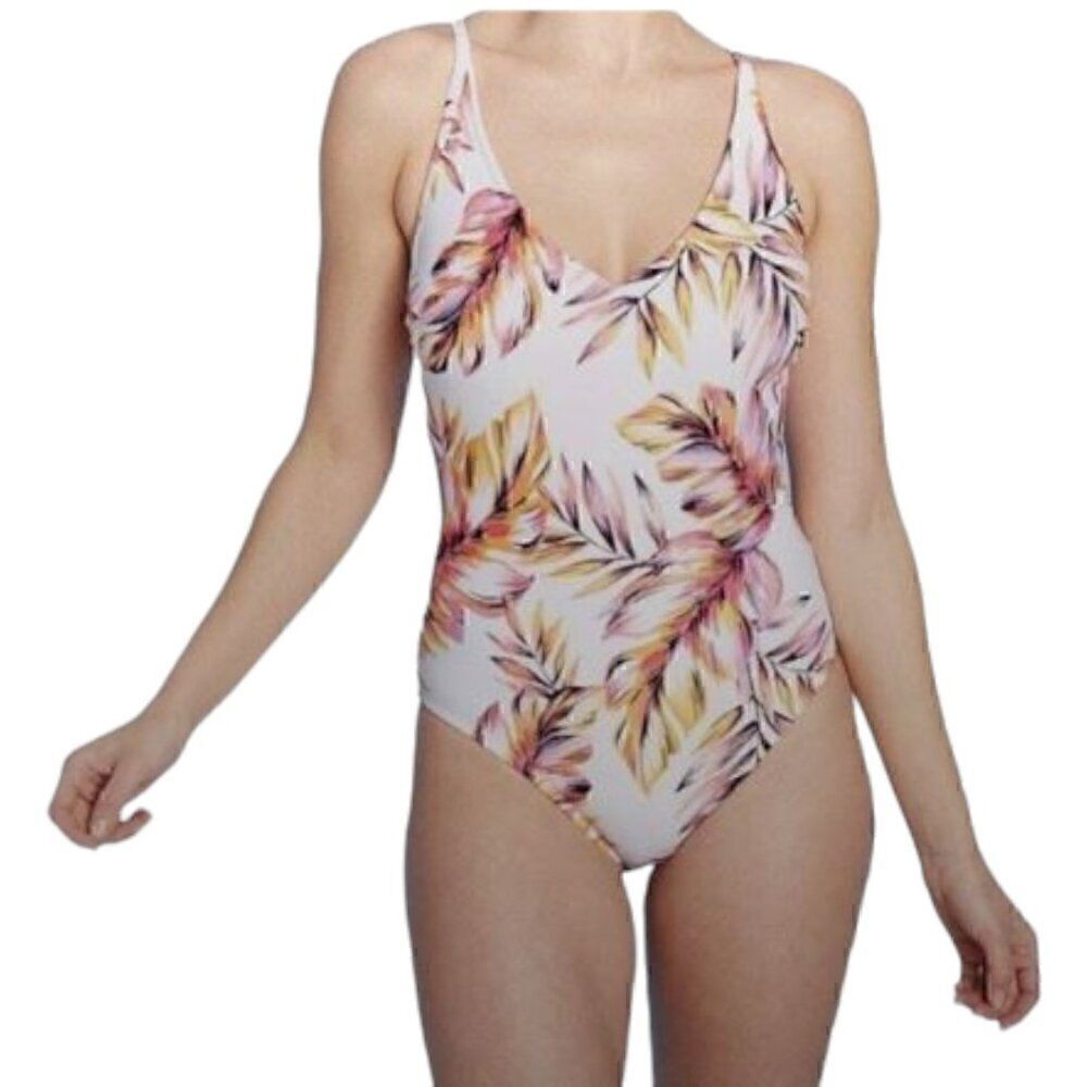 Kona Sol V-Neck Cross Back Floral Print Medium Coverage onepiece swimsuit Size M